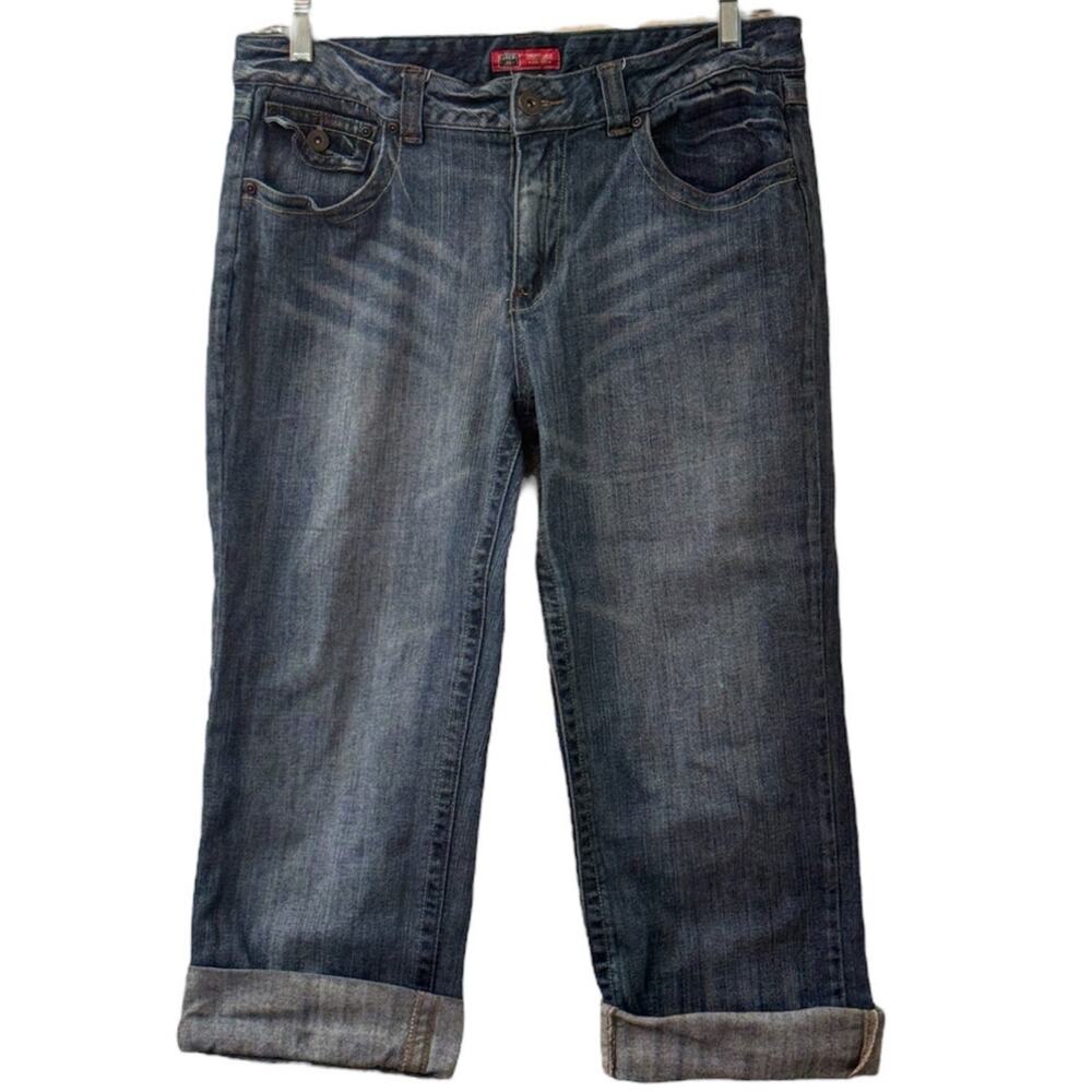 Faded Glory Medium Wash Blue Jean Denim Capris Folded Ankle Size 12
